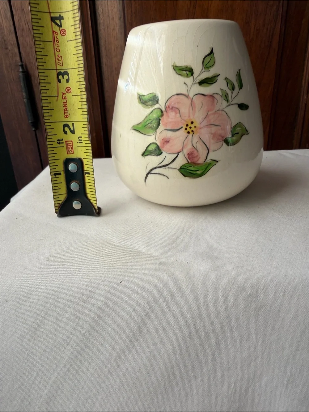 Vintage Signed Studio Pottery Bud Vase Pink Flower Handmade 1974